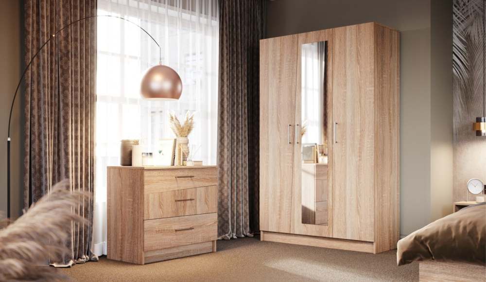 Шкаф 3-х дверный с зеркалами «Антария» Дуб Сонома