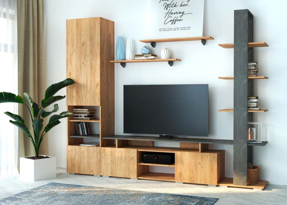 Мебель для гостиной «МГС 2» Дуб золотой/Камень тёмный