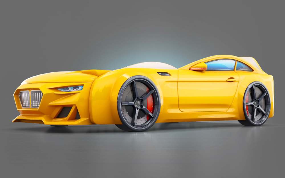 Кровать-машинка с подъемным механизмом «Dynamic-М» Желтый