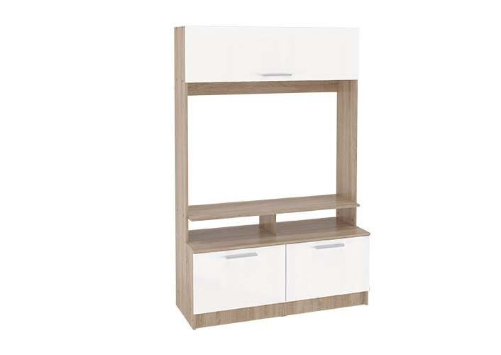 Стенка «11» С-9 Сонома светлый/МДФ Белый глянец,  1200 x 470 x 1840 мм