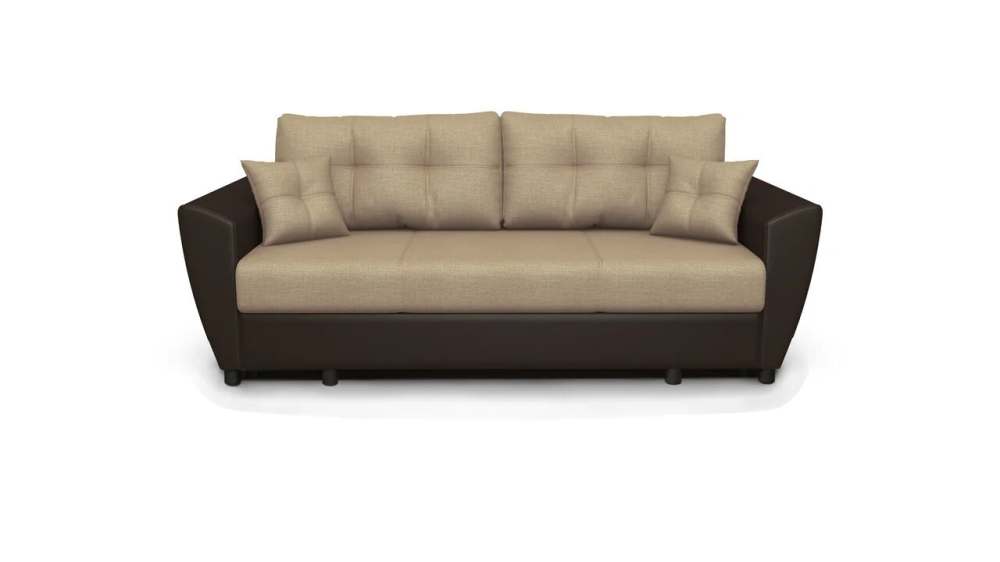 Диван «Фортуна» Рогожка бежевая/кожзам коричневый, еврокнижка, длина  226 см