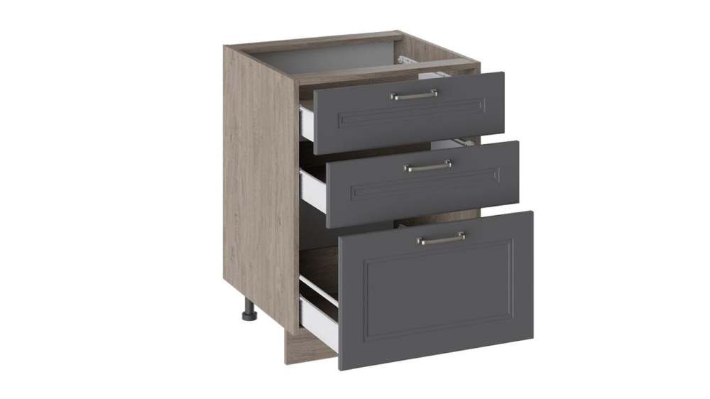 Шкаф напольный с 3-мя ящиками «Одри» Н3Я_72-60_3Я Серый шелк