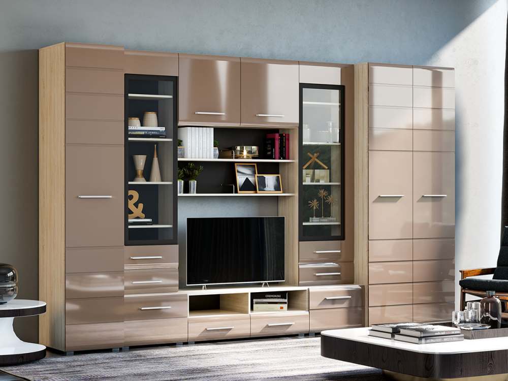 Гостиная «Инесса New» Капучино глянец/Дуб Сонома