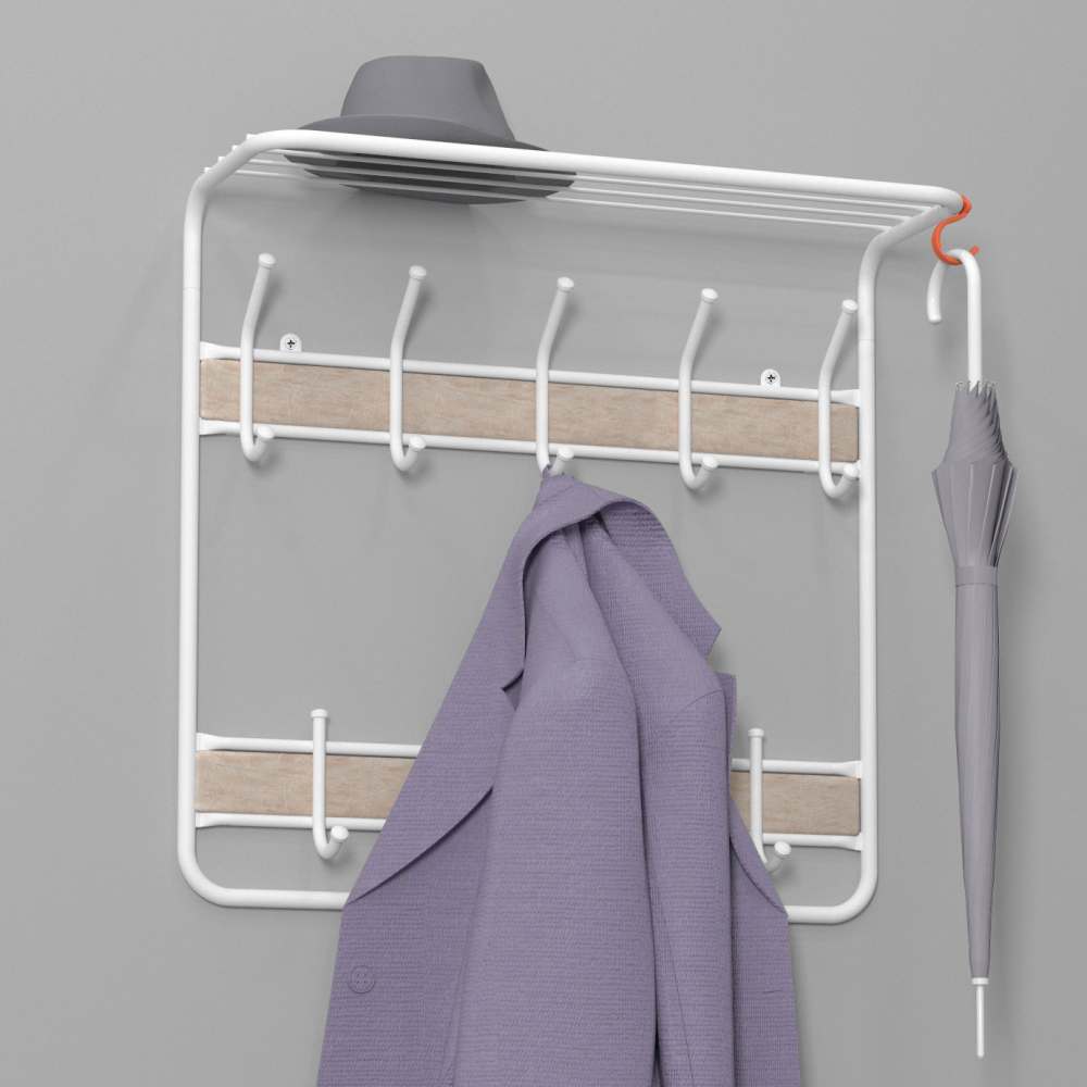 Вешалка с полкой 2х ярусная 22В (со вставкой кожи) Белый