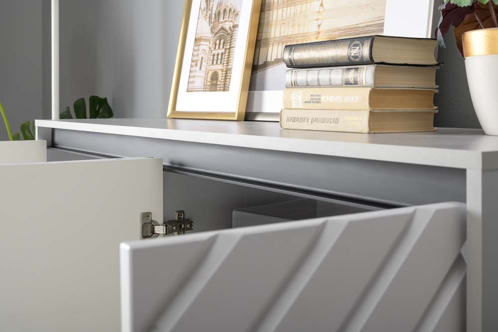 Тумба под ТВ 13.261.02 «Муар» Стальной Серый/Мрамор Белый софт