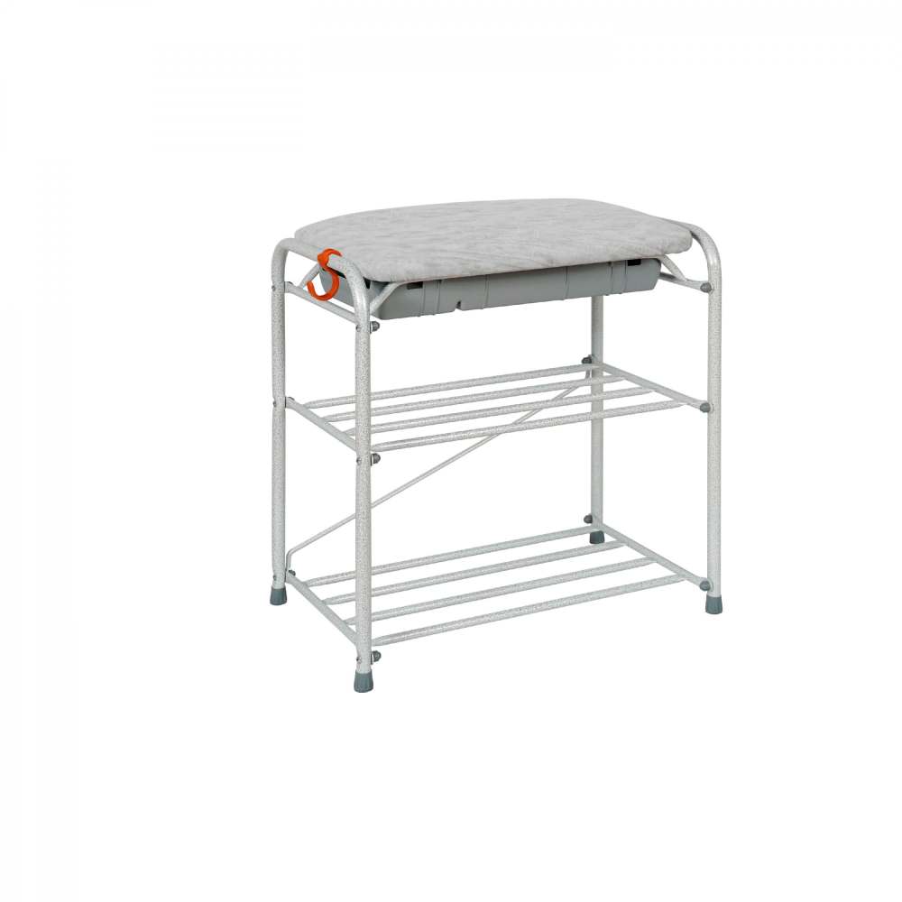 Подставка для обуви 3-х полочная 45 с сиденьем с ящиком Белое серебро