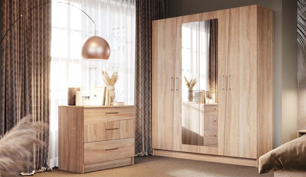 Шкаф 4-х дверный с зеркалами «Антария» Дуб Сонома