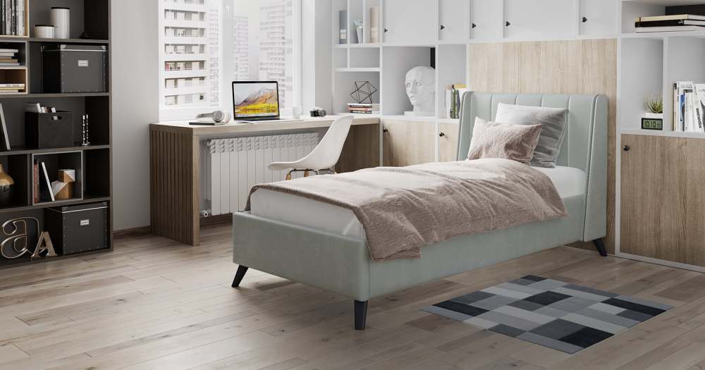 Интерьерная кровать одинарная «Мелисса» Велюр Тори 61 велюр серебристый серый