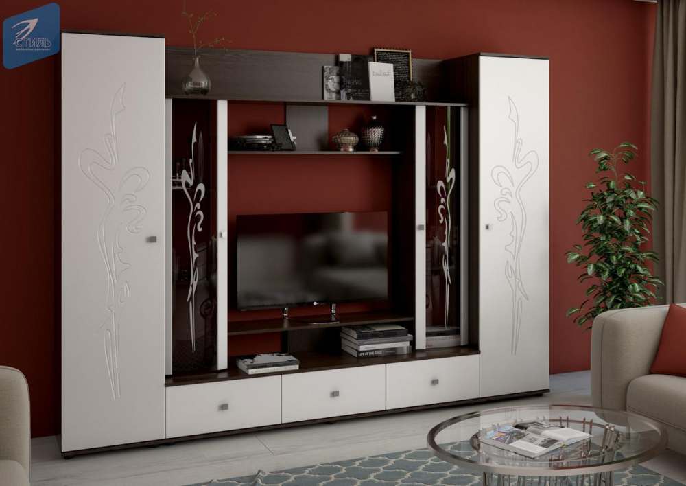 Гостиная «Флоренция-4» Венге/МДФ глянцевая Белый