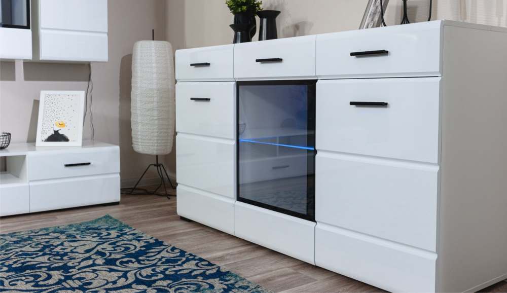 Комод 2д1в2ящ «Йорк» Белый жемчуг/Белый глянец