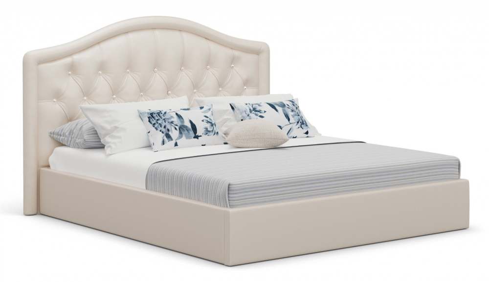 Мягкая кровать с подъемным механизмом «Элизабет» Экокожа Marvel Pearl shell/Стразы