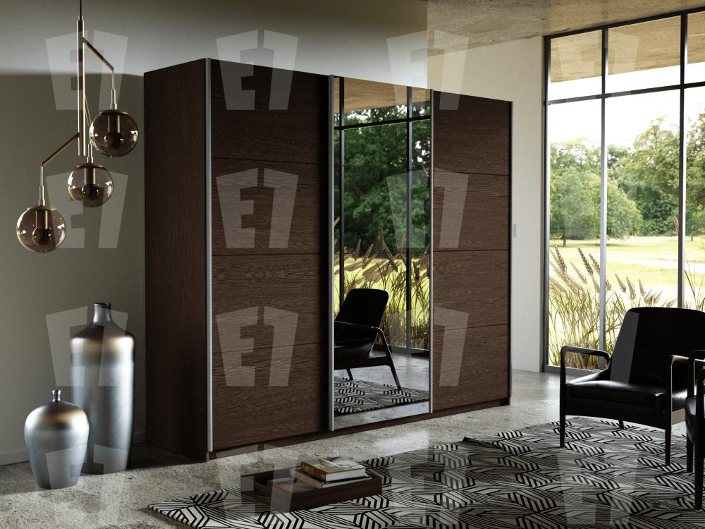 Шкаф-купе 3-х дверный «Прайм» ДСП/Зеркало/ДСП/Венге