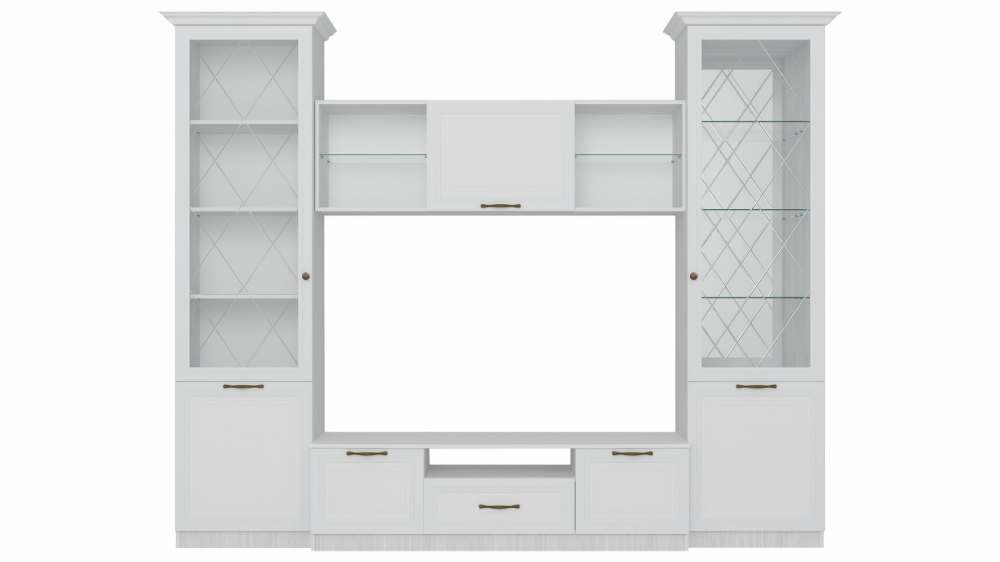 Гостиная «Гармония 7» МДФ Белое дерево/Холст белый/Рамух Вариант 2