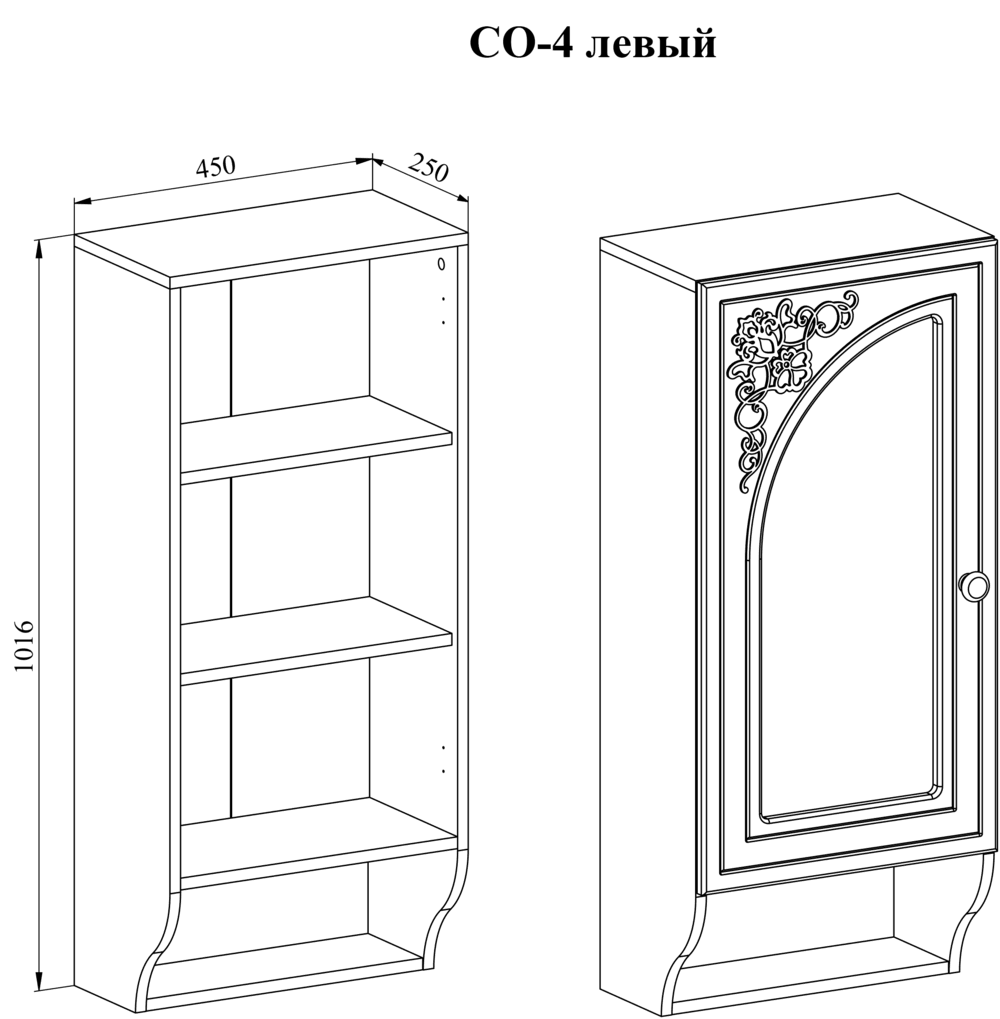 Шкаф навесной «Соня Премиум» СО-4К левый Белый структурный/белое дерево