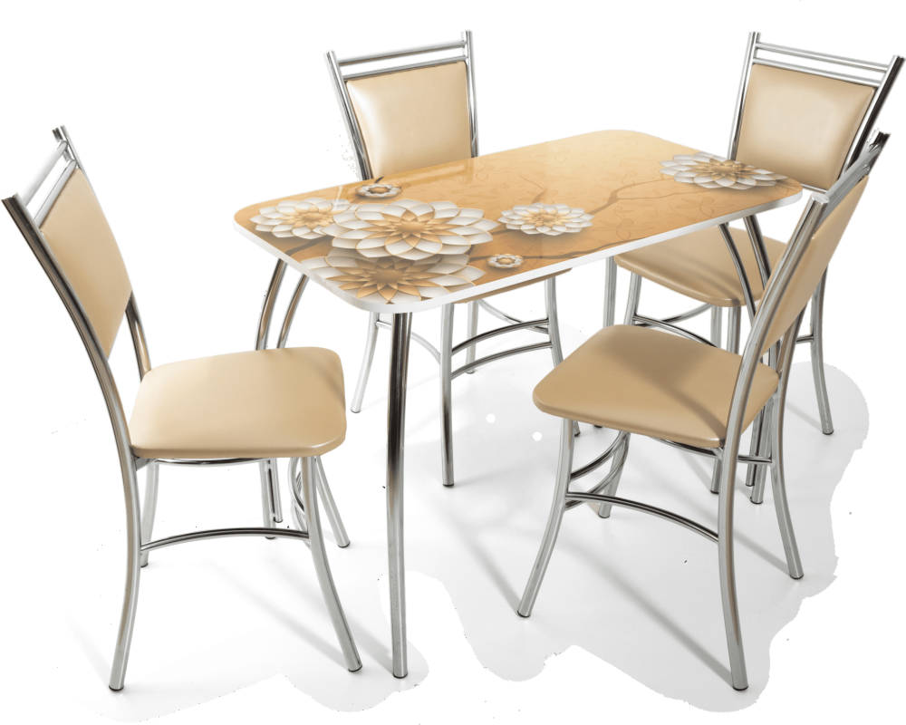 Обеденный стол «Лилия» фотопечать Золото/ножки серебро