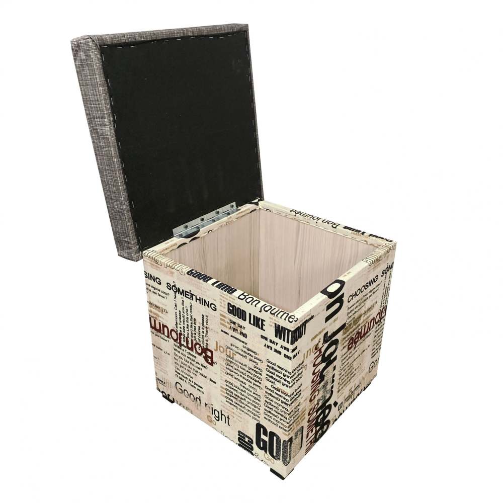 Пуф-банкетка Газета милк/Стрит какао с ящиком