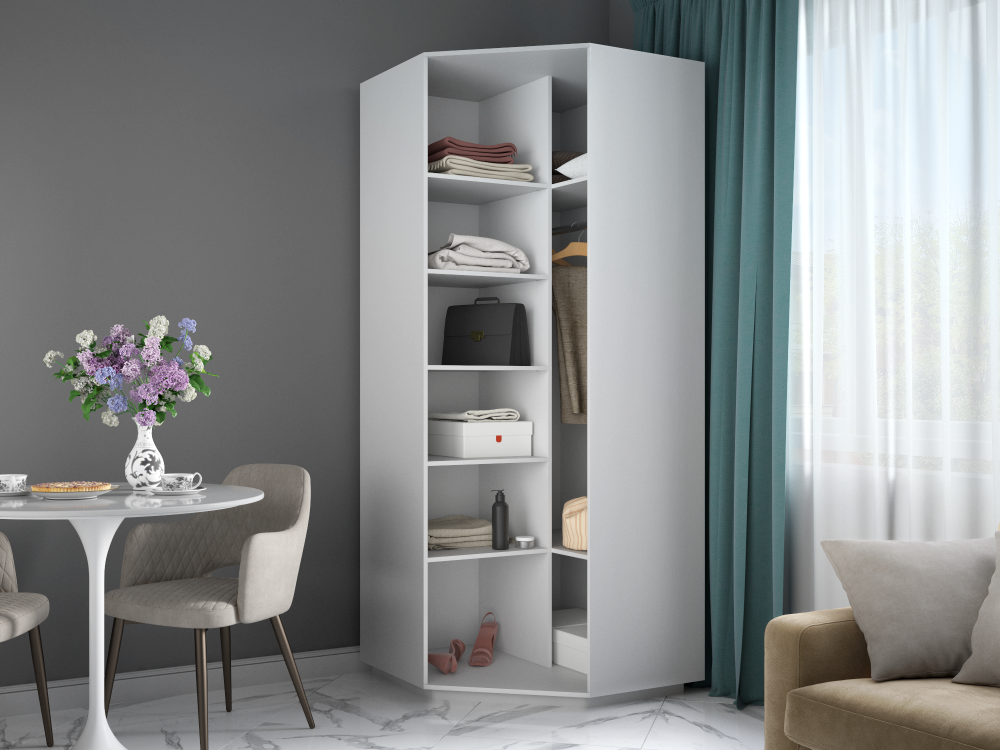 Угловой шкаф «Экспресс» 2400 Зеркало/Белый снег внутреннее наполнение