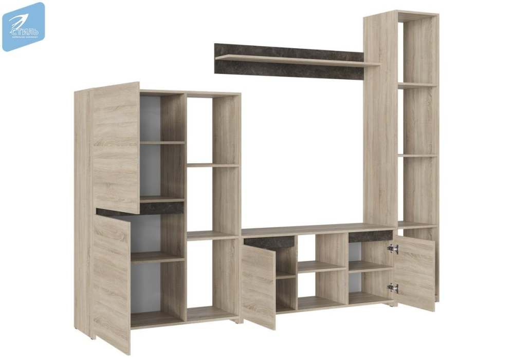 Стенка в гостиную «Милано-5» Дуб Сонома светлый внутреннее наполнение