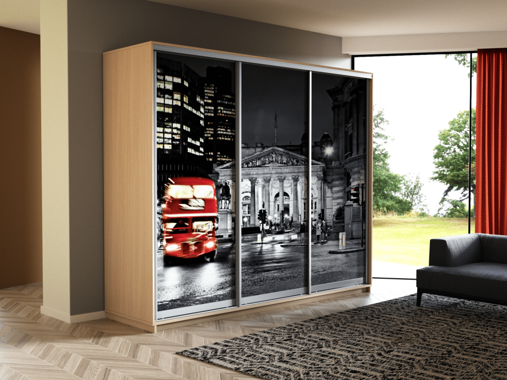 Шкаф-купе «Экспресс Трио» 2400 Фото Ночной Лондон, глубина 60 см