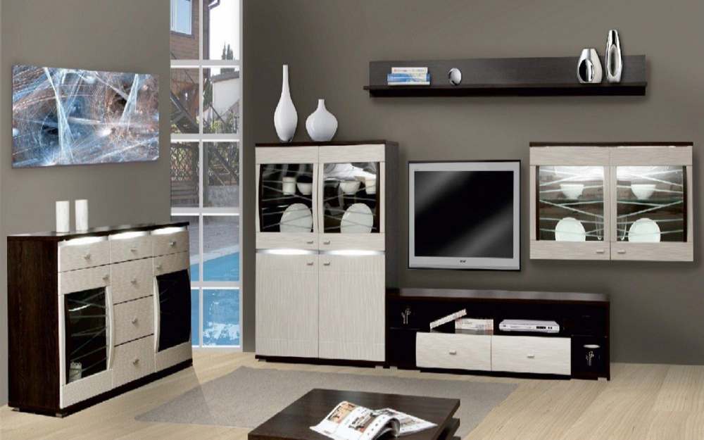 Стенка «Алабама» вариант 1 Венге белый глянец