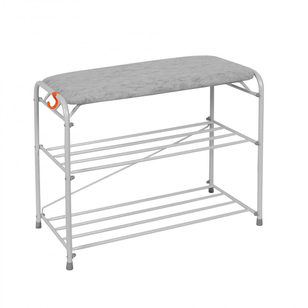 Подставка для обуви 3-х полочная 60 с сиденьем Белое серебро