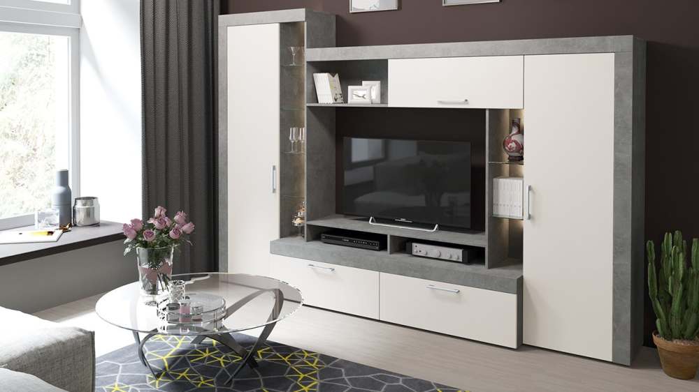 Стенка «Хилтон» (ЛДСП) (Моод светлый/Фон бежевый)