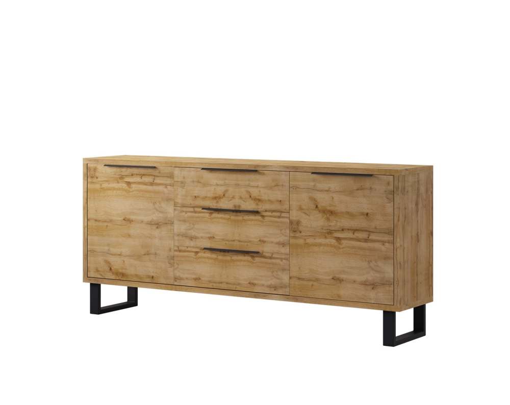 Комод «Halle» 24N0HK 25 Дуб Wotan/Чёрный металл, высота 80 см