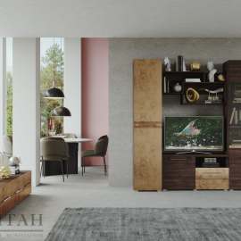 Гостиная «Панна-котта 13» Дуб апрель темный/Лофт Голдэн Пэлас