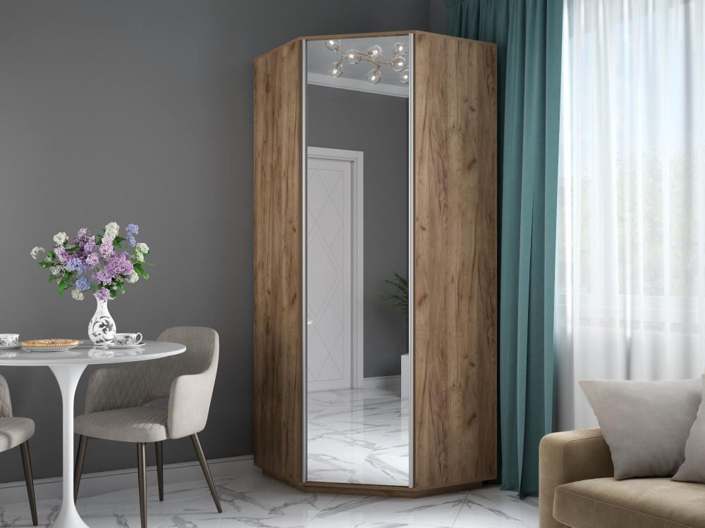 Угловой шкаф «Экспресс» 2400 Зеркало/Крафт табачный