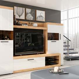 Гостиная «Бастон» Дуб вотан/Белый глянец