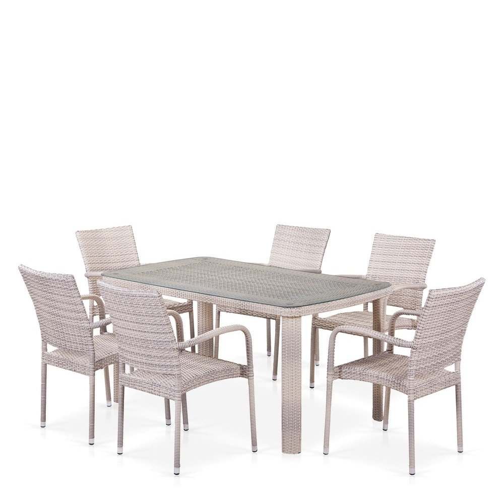 Обеденный комплект плетеной мебели «T51A» Y376-W85-150x85 6Pcs Latte