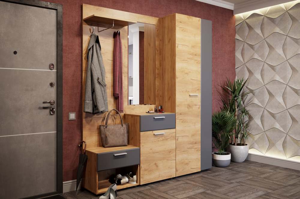 Модульная прихожая «Сафари» Дуб Крафт золотой/МДФ Графит Софт матовый