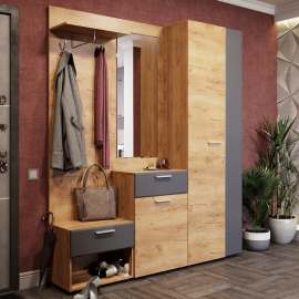 Модульная прихожая «Сафари» Дуб Крафт золотой/МДФ Графит Софт матовый