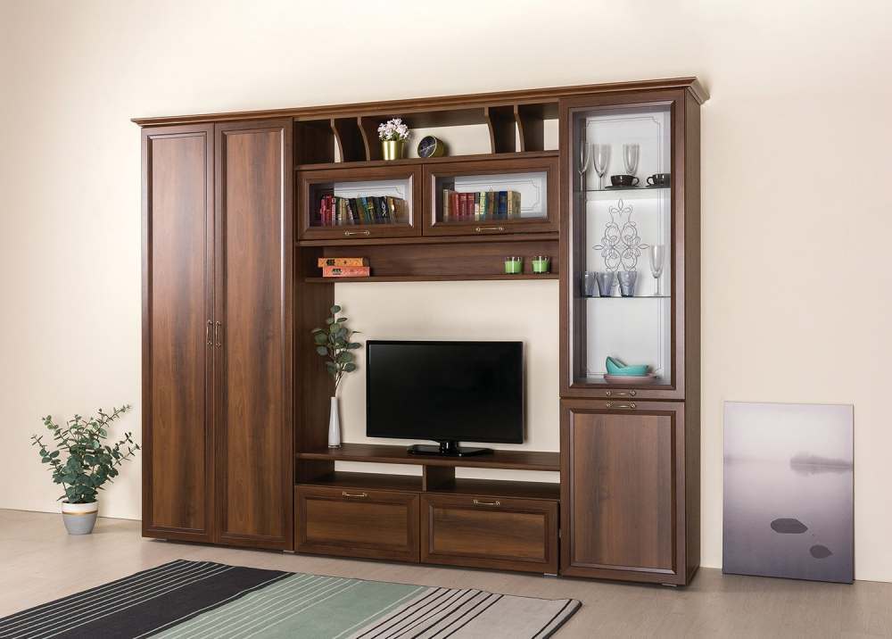 Стенка «Катарина» Орех Селект каминный