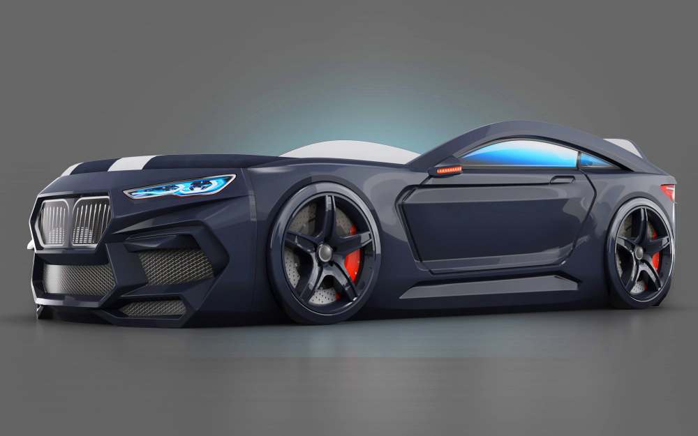 Кровать-машинка «Romeo-M» Черный с подсветкой фар