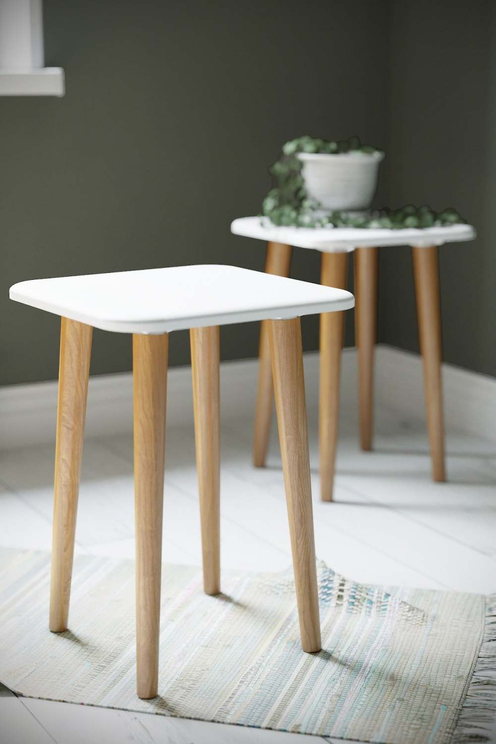 Табурет «Персей» МДФ белый/Ножки дерево 