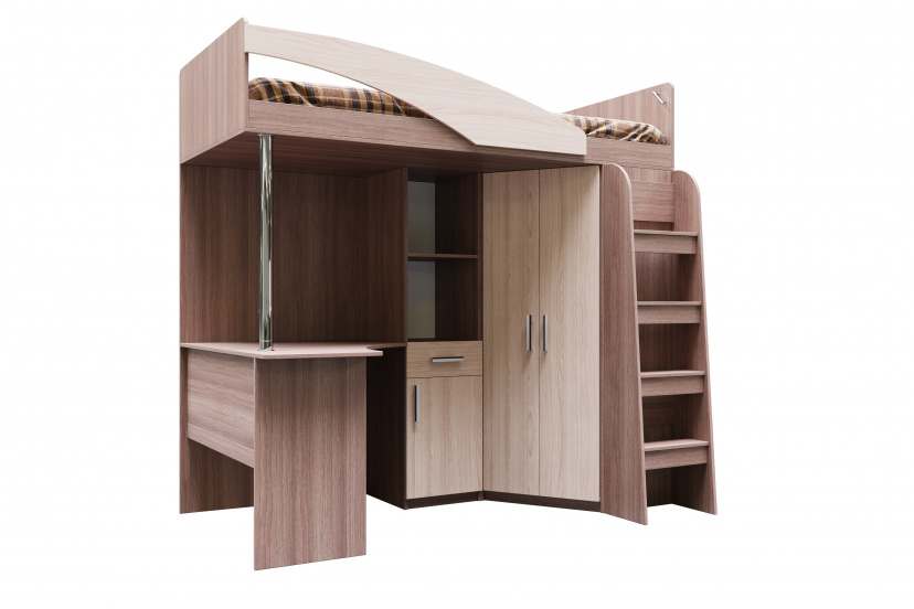 Кровать двухъярусная с лестницей «Город», спальное место 90х200 см Ясень Шимо тёмный/Ясень шимо светлый