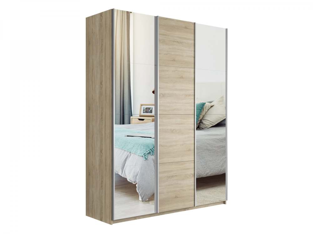 Шкаф-купе 3-х дверный «Прайм» Зеркало/ДСП/Зеркало Сонома
