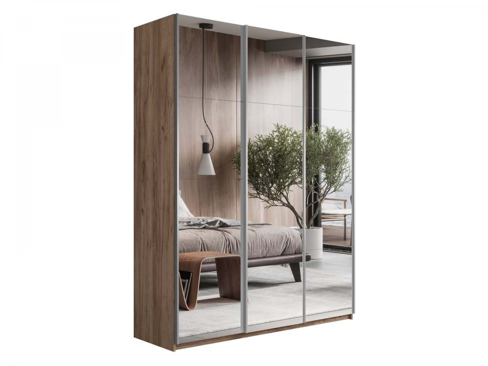 Шкаф-купе 3-х дверный «Прайм» 3 двери зеркало Крафт Табачный