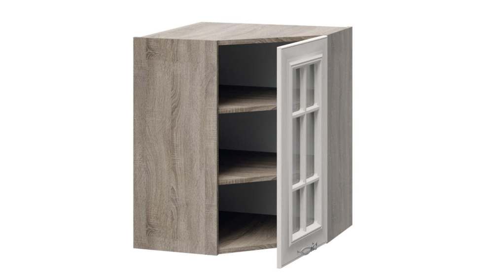 Шкаф навесной угловой 45 градусов со стеклом «Сабрина» ВУ45_72-(40)_1ДРс Кашемир