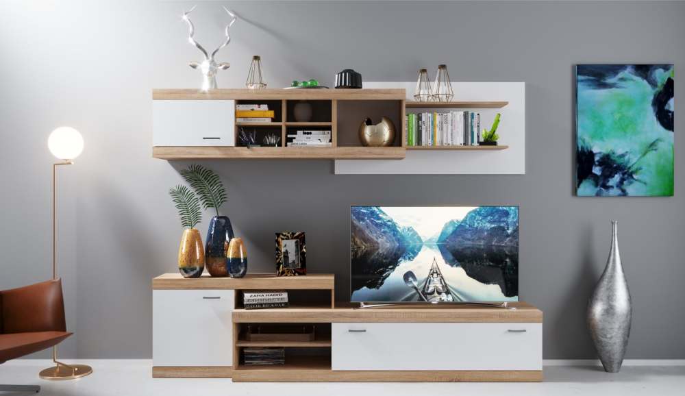 Стенка «Домино» Дуб Сонома/Белый