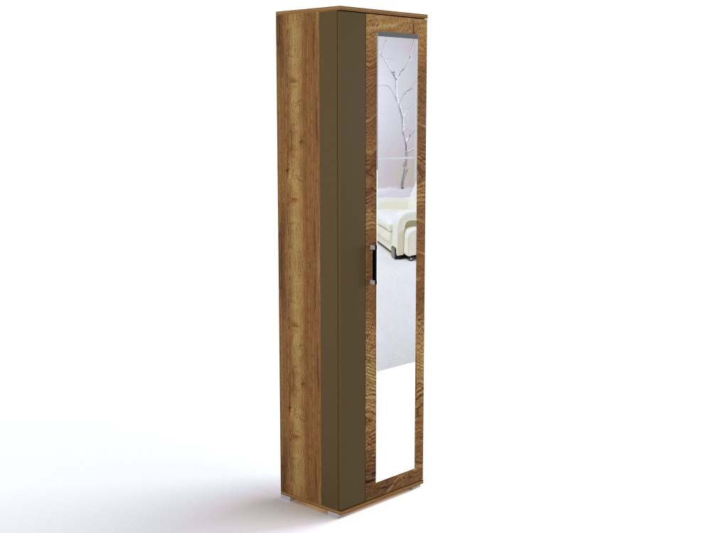 Шкаф для одежды с зеркалом ПХ-1 «Ханна» Дуб Галифакс Табак, ширина 54 см