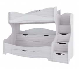 Кровать двухъярусная «Акварель 1», спальное место 80х200 см Ясень анкор светлый/Белая матовая/Цветы