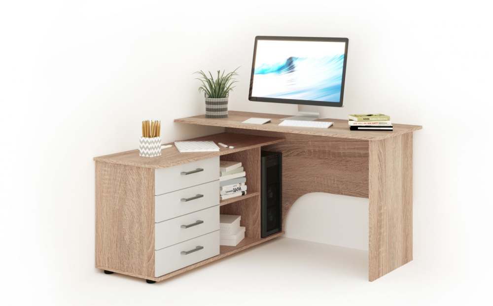 Стол угловой левый «Гарвард» Дуб сонома/Белый