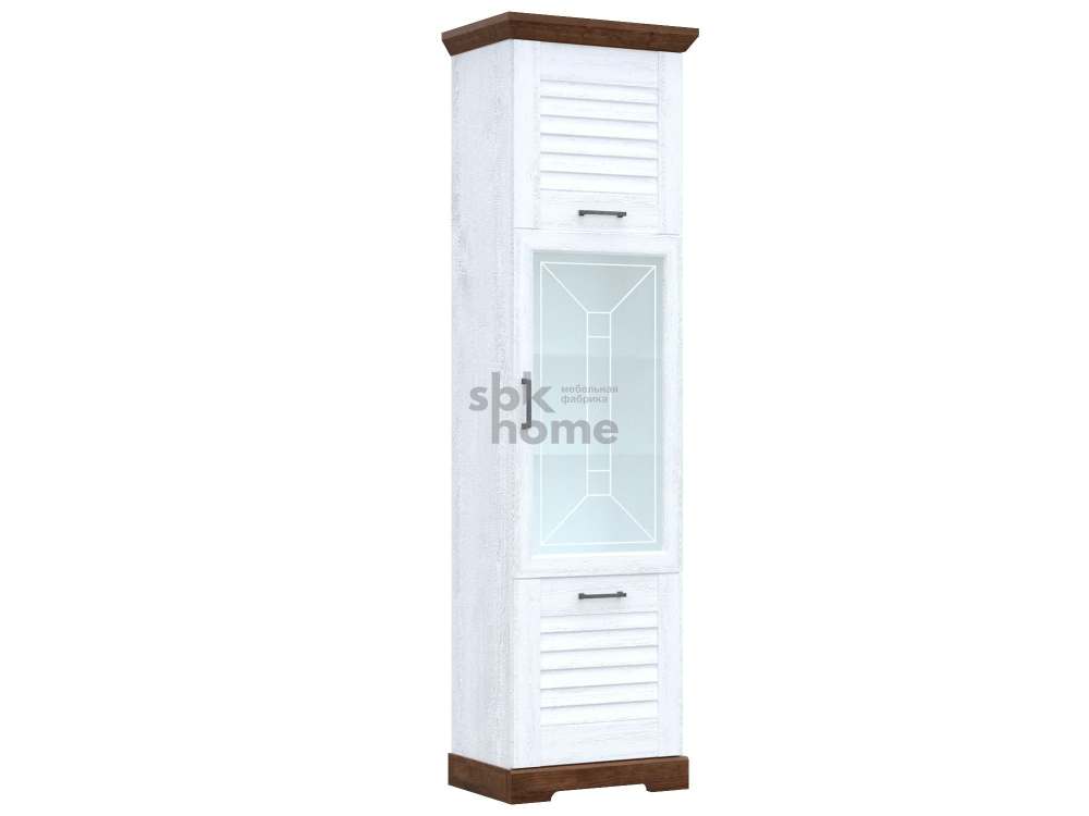 Пенал высокий со стеклом «Кантри» Сосна Андерсен/Орех Рибек темный