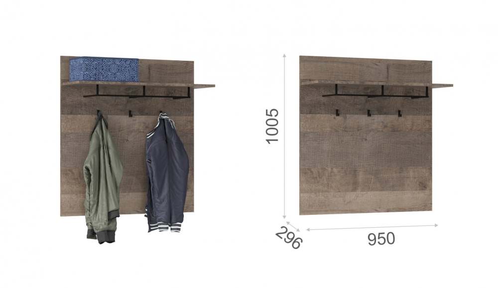 Вешалка «Стокгольм» Дуб гранж песочный/Железный камень