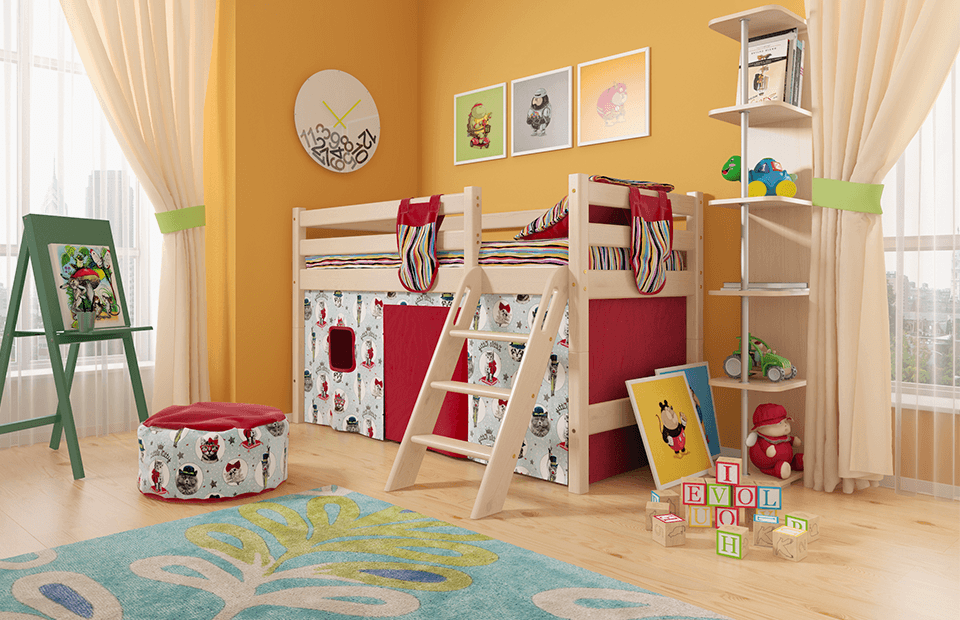 Кровать низкая «Соня» с наклонной лестницей