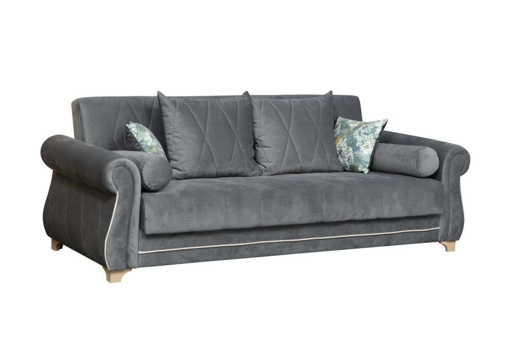 Диван-кровать «Порто» Велюр графит/Микровелюр богема/Микровельвет кремовый