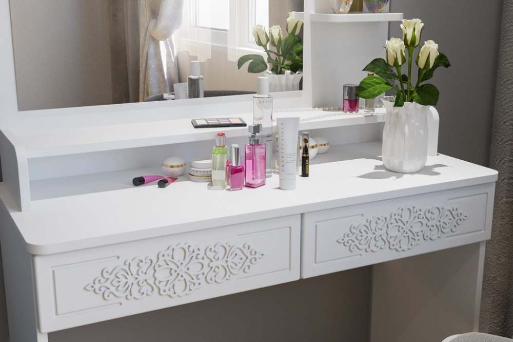 Туалетный столик с зеркалом «Ассоль Лайт» ТСН-3 белое дерево