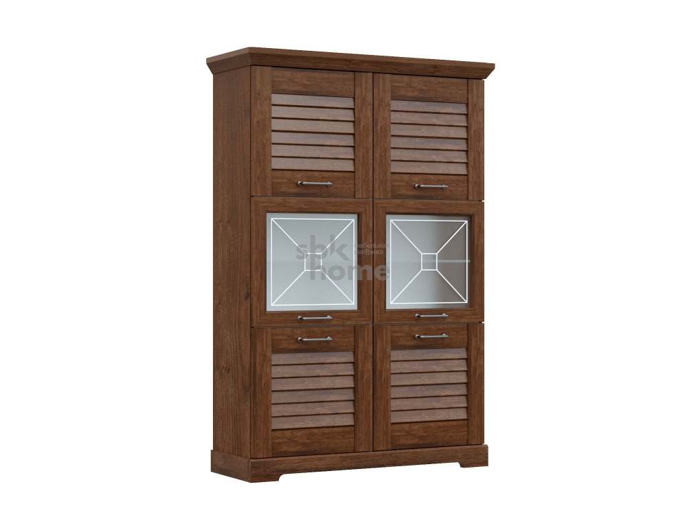 Пенал низкий со стеклом Кантри» Орех Рибек темный